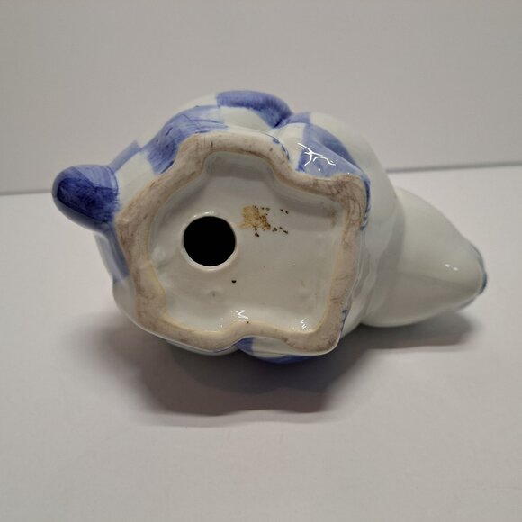 Ceramic Easter Bunny Rabbit Figurine Blue/White Check Yellow Pink Floral Cottage - Picture 5 of 7